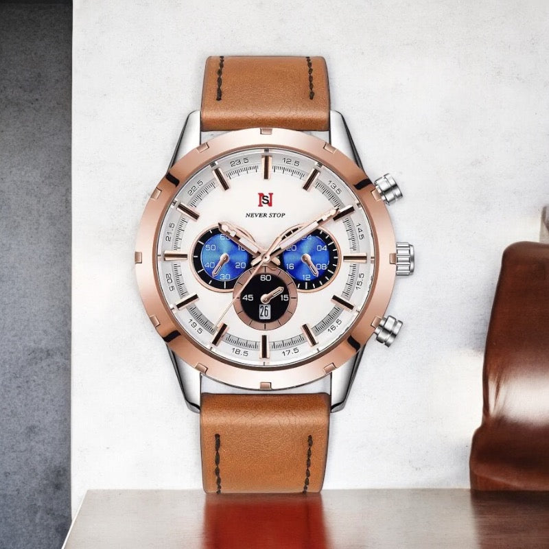 Men's Luxury Classic Quartz Watch with Chronograph, Calendar & Luminous Features