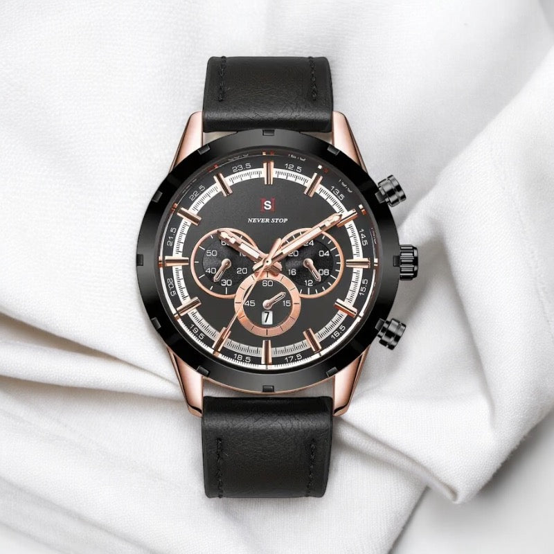 Men's Luxury Classic Quartz Watch with Chronograph, Calendar & Luminous Features