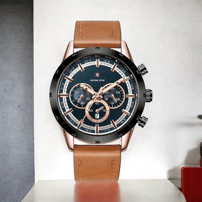 Men's Luxury Classic Quartz Watch with Chronograph, Calendar & Luminous Features