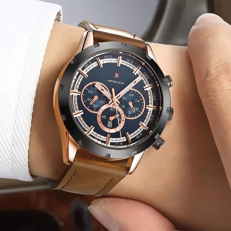 Men's Luxury Classic Quartz Watch with Chronograph, Calendar & Luminous Features