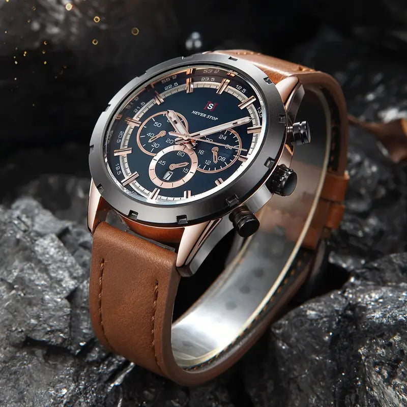 Men's Luxury Classic Quartz Watch with Chronograph, Calendar & Luminous Features