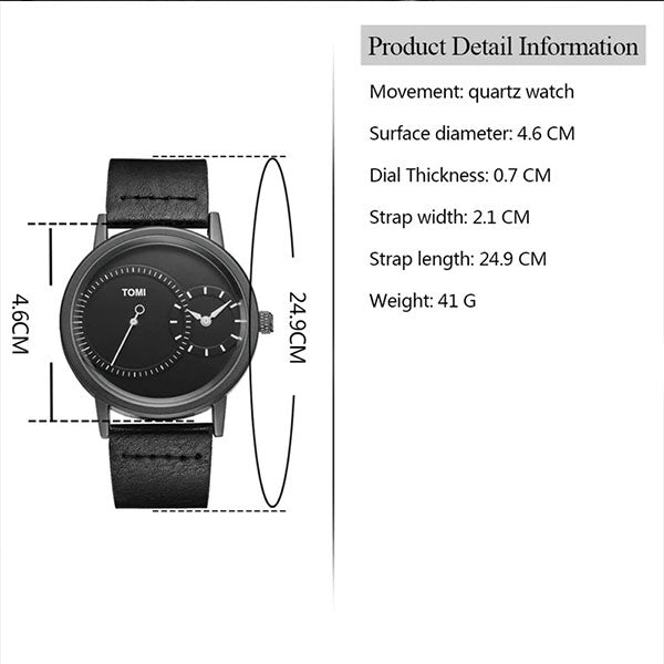 Tomi Dual Time Men Luxury Leather Strap Watch